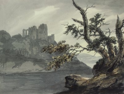 Vervallen kasteel bij een rivier door Joseph Barber