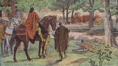 Het leger van Karel de Grote verbrandt een Duits dorp en vermoordt de inwoners door Joseph Beuzon