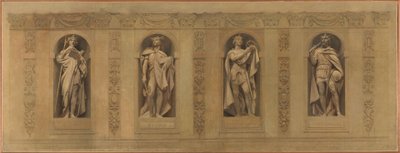 Schets voor de Saint-Paul-Saint-Louis kerk: Robert de Vrome. Clovis. Saint Louis. Karel de Grote, tussen 1873 en 1875 door Joseph Blanc