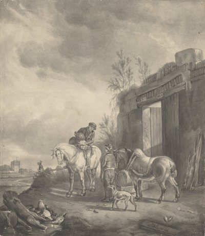 Twee ruiters bij een vervallen gebouw door Joseph Bles