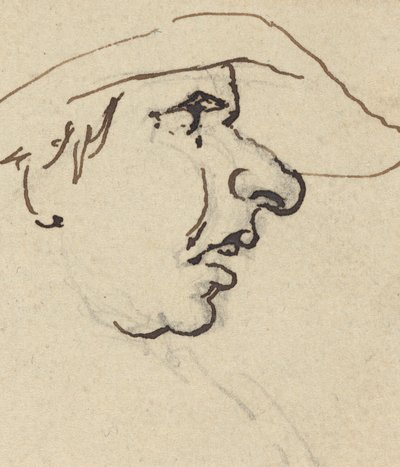 Profiel van man met grote neus die hoed draagt door Joseph Cartwright