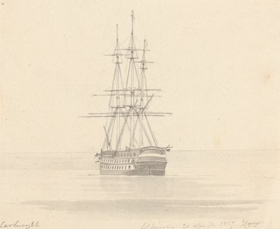 Enkele fregat, achtersteven vooruit; Albion 20 april 1817 door Joseph Cartwright