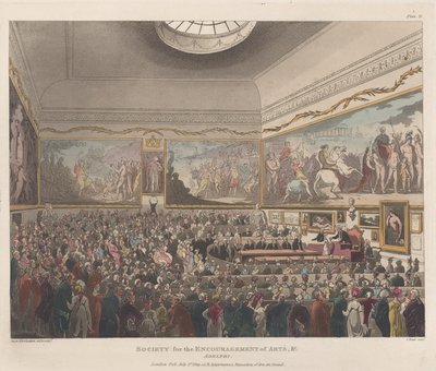 Society for the Encouragement of Arts etc., Adelphi, 1 juli 1809 door Joseph Constantine Stadler