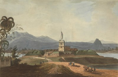 Zuidoostelijk uitzicht op Fort Marlborough, Benkulen, Sumatra, 1799 door Joseph Constantine Stadler