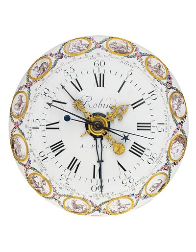 Louis XVI maand-gang gemiddelde en zonnetijd schoorsteenklok met remontoire, 1778 door Joseph Coteau