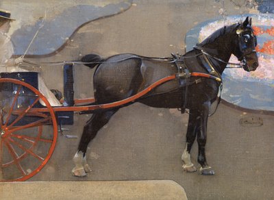 Paard en wagen met dame door Joseph Crawhall