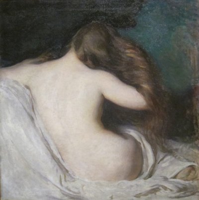 Vrouw die haar haar droogt door Joseph DeCamp