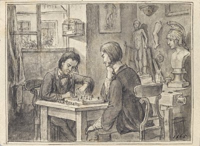 De Schaakspelers in het Beeldhouwersatelier door Joseph Eugen Hörwarter
