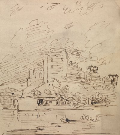 Kasteel met een Ronde Toren Boven een Rivier door Joseph Farington