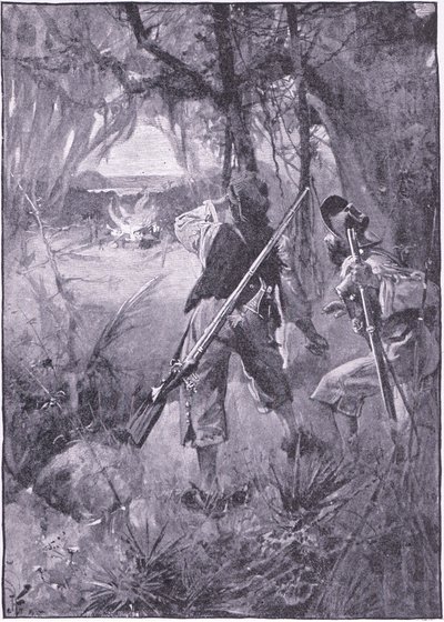 Al hun hutten en huishoudelijke spullen brandden samen op (litho) door Joseph Finnemore