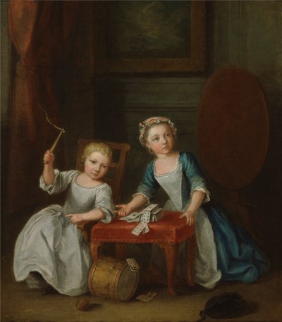 Kinderen aan het spelen, waarschijnlijk de zoon van de kunstenaar Jacobus en dochter Maria Joanna Sophia door Joseph Francis Nollekens