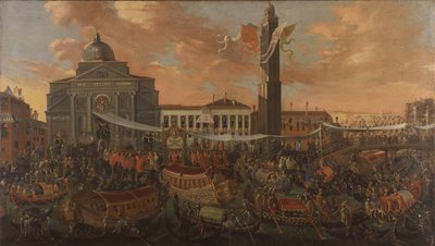 Italiaans: Ingang van Patriarch Federico Corner in San Pietro di Castello
Duits: Einzug des Patriarchen Federico Corner in San Pietro Castello door Joseph Heintz the Younger