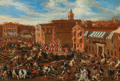 Stierenjacht in Campo San Polo door Joseph Heintz the Younger