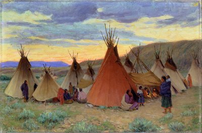 Avond op Crow Reservation, Montana door Joseph Henry Sharp