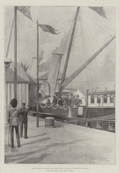Terug naar Erin, de koningin staat op het punt te landen in Kingstown Harbour door Joseph Holland Tringham