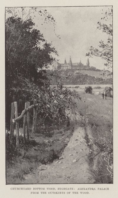Kerkhof Bottom Wood, Highgate, Alexandra Palace vanaf de Rand van het Bos door Joseph Holland Tringham