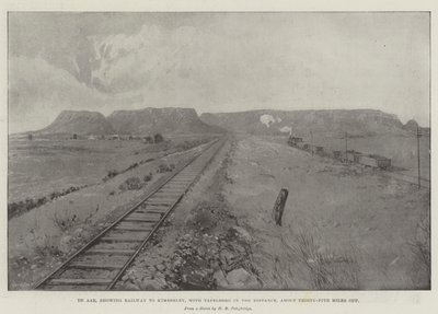 De Aar, met Spoorweg naar Kimberley, met Tafelberg in de Verte, ongeveer vijfendertig mijl verderop door Joseph Holland Tringham