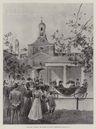 De koningin in Londen, Hare Majesteit op weg naar Kensington Palace, 15 mei door Joseph Holland Tringham