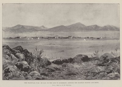 De Transvaal Oorlog, De Aar, op de Lijn naar Kimberley, met het Treinstation en Hotel door Joseph Holland Tringham