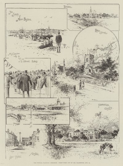 De Wirral Spoorweg, Cheshire, Eerste Turf gesneden door Mr Gladstone, 21 oktober door Joseph Holland Tringham
