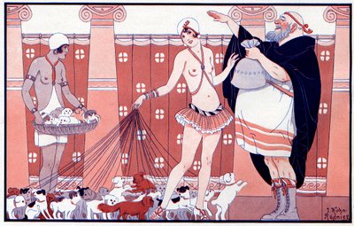 Drie Vrouwelijke Prijzen - Prijs van de kleine oude oma uit een groot gezin - illustratie uit la Vie Parisienne, 1919 door Joseph Kuhn Regnier