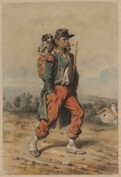 Soldaat met Hond, 1853 door Joseph Louis Hippolyte Bellange