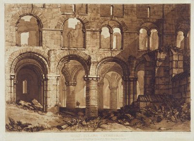 Holy Island Cathedral, gegraveerd door Charles Turner (1773-1857) 1808 door Joseph Mallord William (after) Turner
