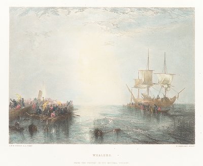 Walvisvaarders. Uit het schilderij in de National Gallery door Joseph Mallord William (after) Turner