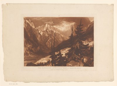 Gezicht op de vallei van Chamonix met de rivier de Arveyron door Joseph Mallord William Turner