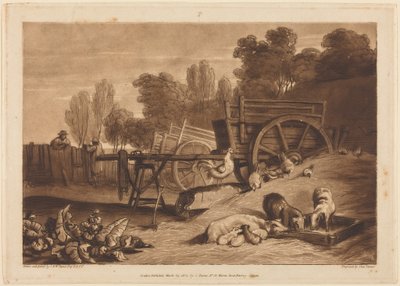 Het boerenerf met de haan door Joseph Mallord William Turner
