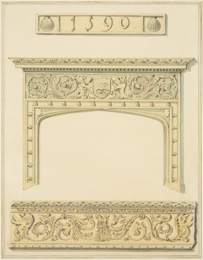 Schouw en balk in bovenkamer en kroonlijst in benedenkamer, 9 Small Street door Joseph Manning