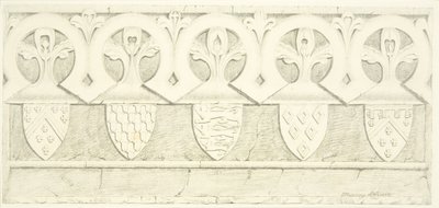 Gotisch fries en wapenschilden in de vestry kamer van de Kathedraal van Bristol door Joseph Manning