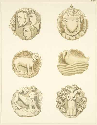Gewelfstenen (bossen) in het plafond van Redcliffe Church door Joseph Manning