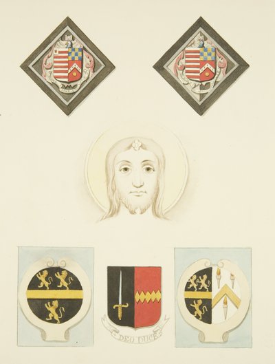 Glas-in-lood, wapenschilden en wapens in St Peter