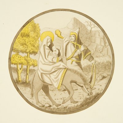 Glas-in-loodraam in de privékapel van het bisschoppelijk paleis: De Vlucht naar Egypte door Joseph Manning