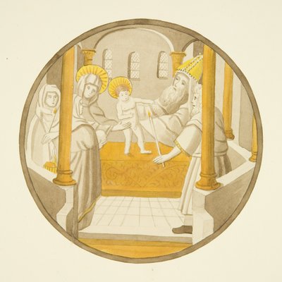 Glas-in-loodraam in de privékapel van het bisschoppelijk paleis: De presentatie in de tempel door Joseph Manning
