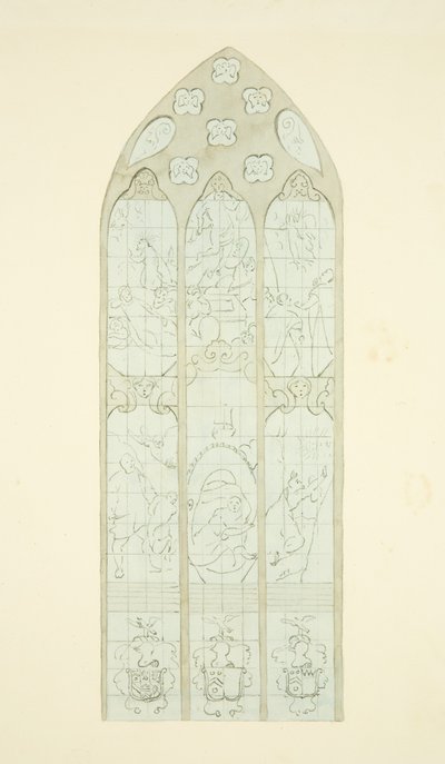 Glas-in-loodraam aan de oostkant van de noordbeuk van de kathedraal van Bristol door Joseph Manning