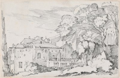 Huizen en een tuin op een heuvel in Italië door Joseph Marie Vien