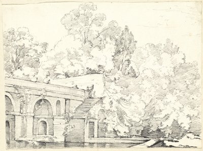De visvijver bij Villa Madama door Joseph Marie Vien