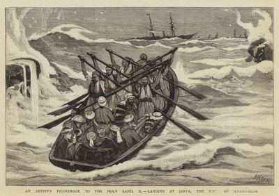 Een kunstenaarspilgrimage naar het Heilige Land, X, landing in Jaffa, de Rots van Andromeda door Joseph Nash