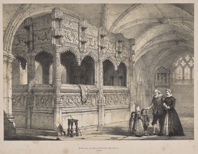Architectuur van de Middeleeuwen: Heiligdom van de Gravin de la Warre in Boxgrove Priory, Sussex door Joseph Nash