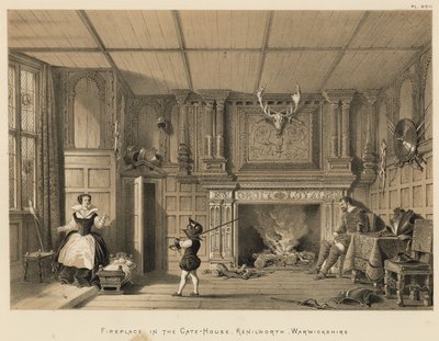 Open haard in het Poortgebouw, Kenilworth, Warwickshire door Joseph Nash