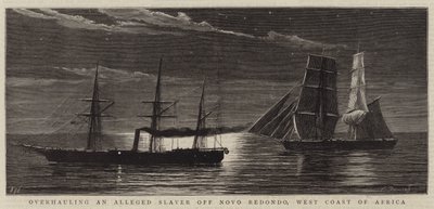 Onderzoek van een vermeende slavenhandelaar bij Novo Redondo, Westkust van Afrika door Joseph Nash