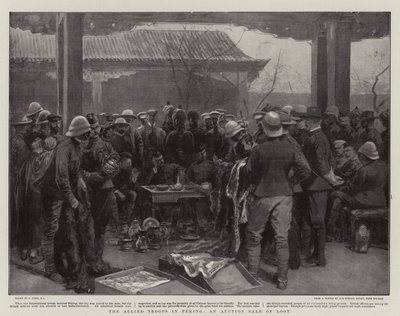 De geallieerde troepen in Peking, een veiling van buit door Joseph Nash