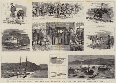 Het Chinese Eskader bij Port Hamilton, Korea, en bij Port Arthur, het Chinese Marine Station door Joseph Nash