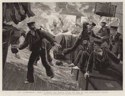De veroveraar scheept een zware zee in die zijn weg vindt naar de kombuis van de officiersmess door Joseph Nash