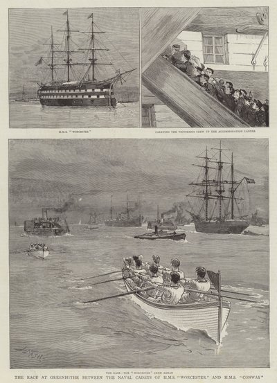 De Race bij Greenhithe tussen de Marine Cadetten van HMS Worcester en HMS Conway door Joseph Nash