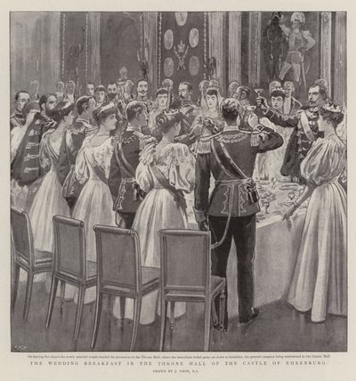 Het Huwelijksontbijt in de Troonzaal van het Kasteel van Ehrenburg door Joseph Nash