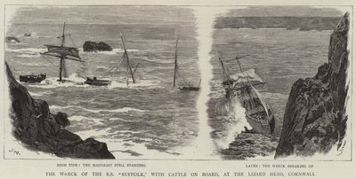 Het Wrak van de SS Suffolk, met Vee aan Boord, bij de Lizard Head, Cornwall door Joseph Nash