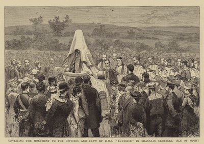 Onthulling van het monument voor de officieren en bemanning van HMS Eurydice op Shanklin Cemetery, Isle of Wight door Joseph Nash